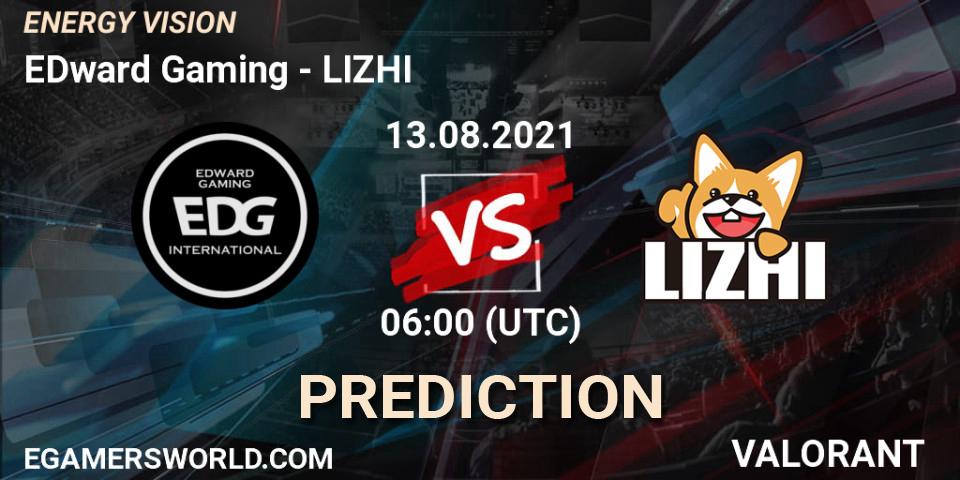 Pronóstico EDward Gaming - LIZHI. 13.08.2021 at 06:00, VALORANT, ENERGY VISION