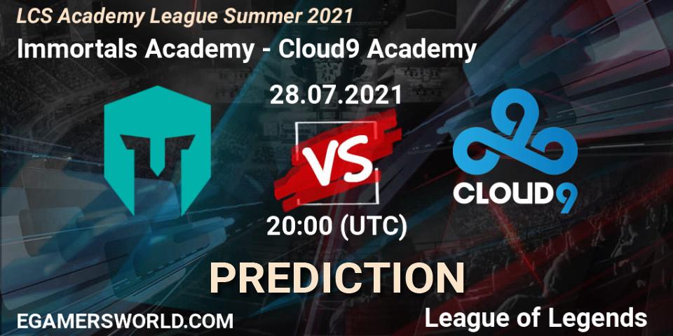 Pronóstico Immortals Academy - Cloud9 Academy. 28.07.2021 at 20:00, LoL, LCS Academy League Summer 2021