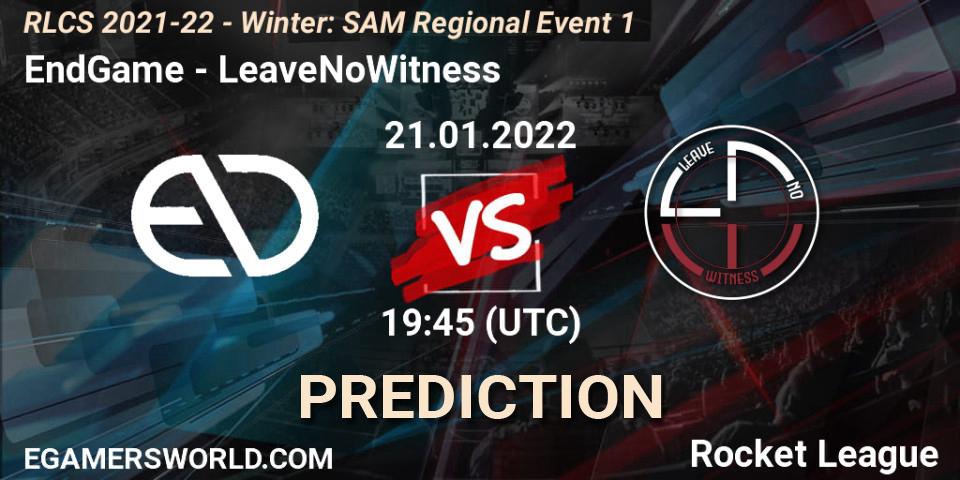 Pronóstico EndGame - LeaveNoWitness. 21.01.2022 at 19:45, Rocket League, RLCS 2021-22 - Winter: SAM Regional Event 1