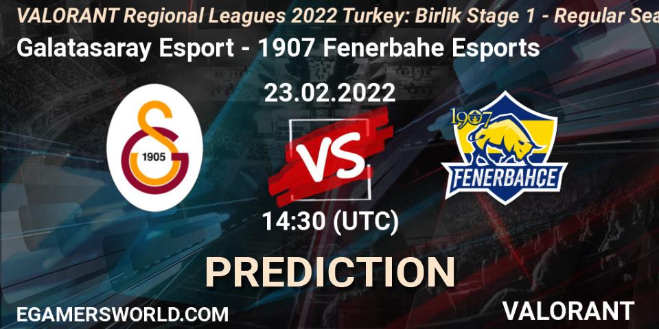 Pronóstico Galatasaray Esport - 1907 Fenerbahçe Esports. 23.02.2022 at 14:45, VALORANT, VALORANT Regional Leagues 2022 Turkey: Birlik Stage 1 - Regular Season