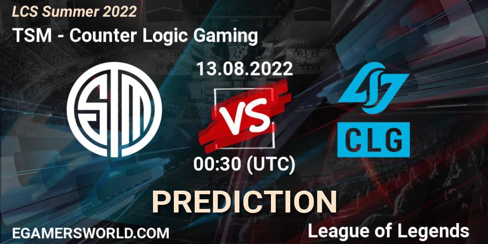 Pronóstico TSM - Counter Logic Gaming. 13.08.2022 at 00:30, LoL, LCS Summer 2022
