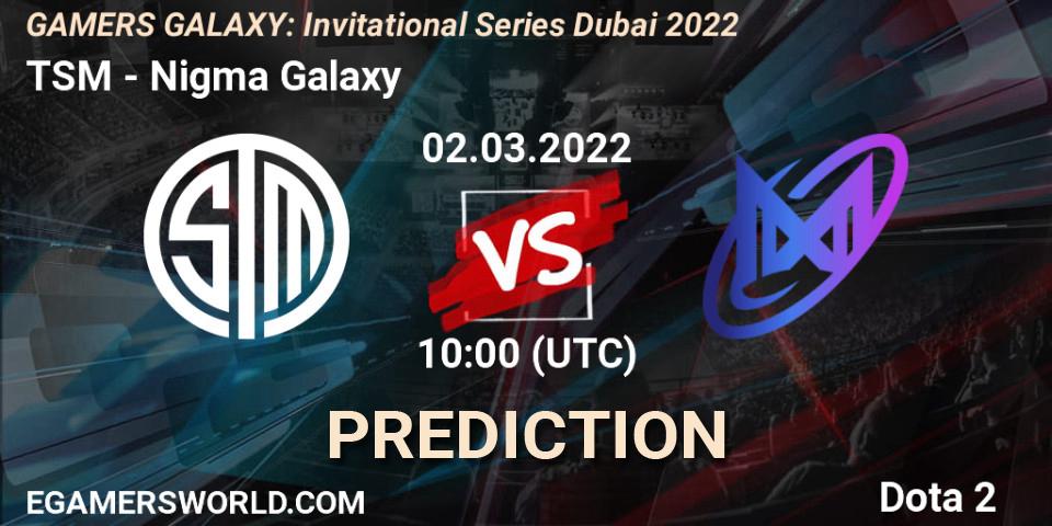 Pronóstico TSM - Nigma Galaxy. 02.03.2022 at 10:00, Dota 2, GAMERS GALAXY: Invitational Series Dubai 2022