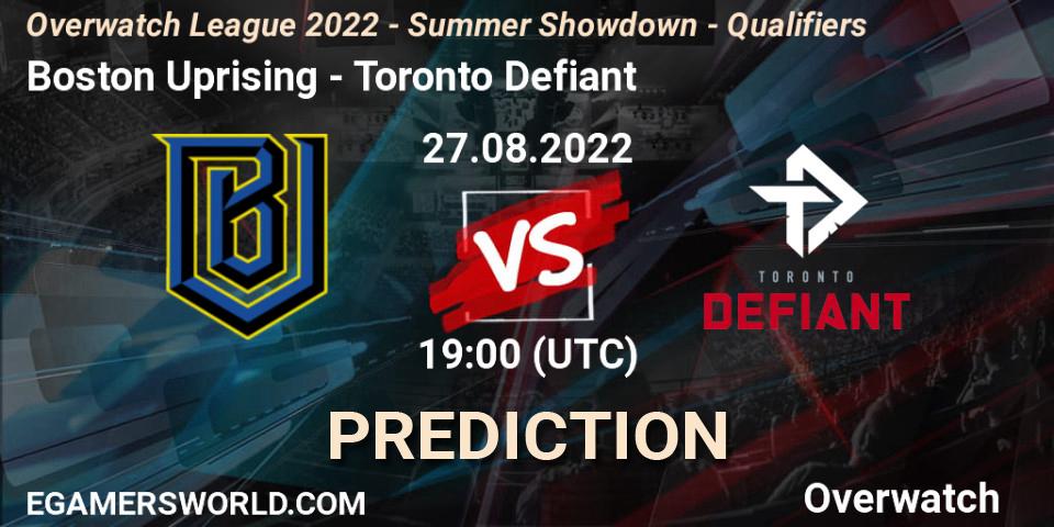 Pronóstico Boston Uprising - Toronto Defiant. 27.08.2022 at 19:00, Overwatch, Overwatch League 2022 - Summer Showdown - Qualifiers