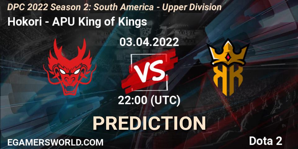 Pronóstico Hokori - APU King of Kings. 03.04.2022 at 22:00, Dota 2, DPC 2021/2022 Tour 2 (Season 2): SA Division I (Upper)