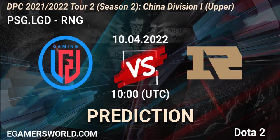 Pronóstico PSG.LGD - RNG. 17.04.2022 at 10:05, Dota 2, DPC 2021/2022 Tour 2 (Season 2): China Division I (Upper)