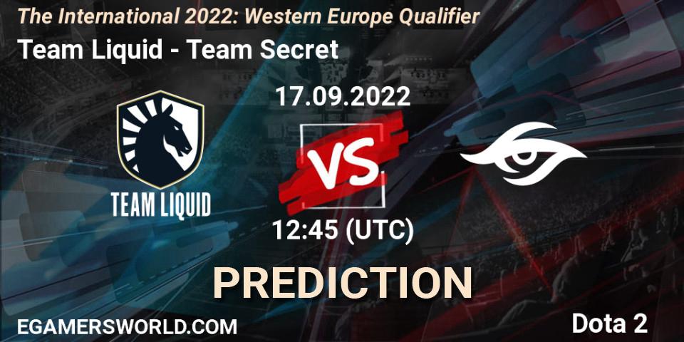 Pronóstico Team Liquid - Team Secret. 17.09.2022 at 13:14, Dota 2, The International 2022: Western Europe Qualifier