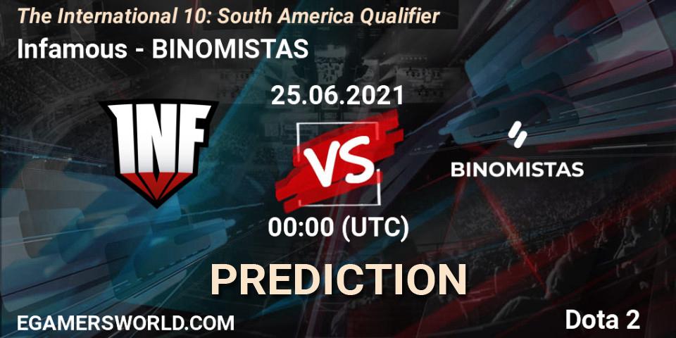 Pronóstico Infamous - BINOMISTAS. 24.06.2021 at 22:37, Dota 2, The International 10: South America Qualifier