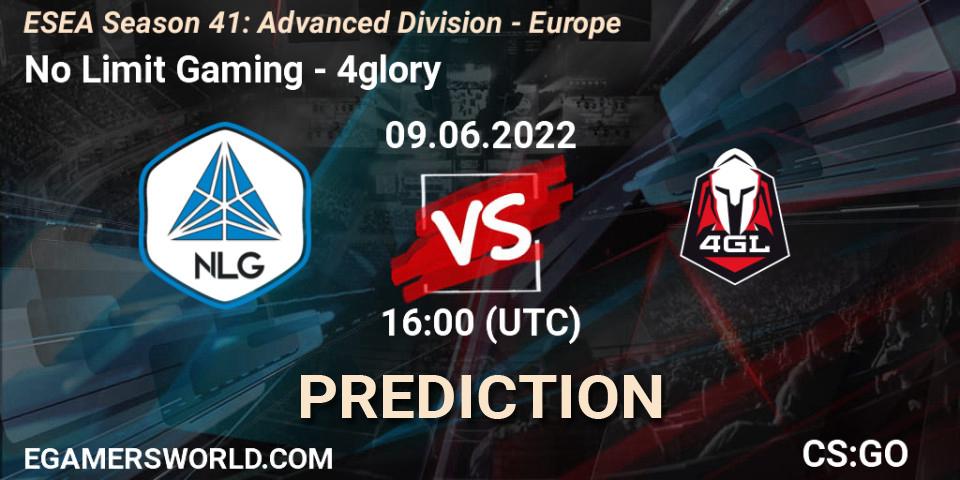 Pronóstico No Limit Gaming - 4glory. 09.06.2022 at 16:00, Counter-Strike (CS2), ESEA Season 41: Advanced Division - Europe