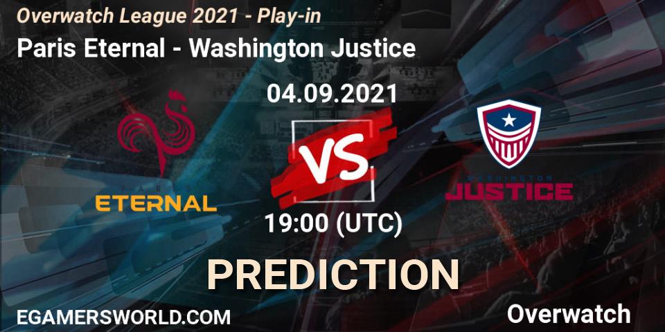 Pronóstico Paris Eternal - Washington Justice. 04.09.2021 at 19:00, Overwatch, Overwatch League 2021 - Play-in