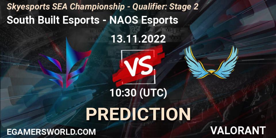 Pronóstico South Built Esports - NAOS Esports. 13.11.2022 at 10:30, VALORANT, Skyesports SEA Championship - Qualifier: Stage 2
