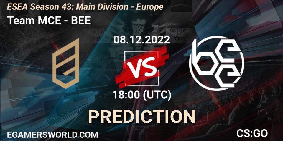 Pronóstico Team MCE - BEE. 08.12.22, CS2 (CS:GO), ESEA Season 43: Main Division - Europe