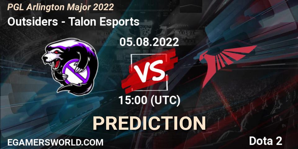 Pronóstico Outsiders - Talon Esports. 05.08.2022 at 15:05, Dota 2, PGL Arlington Major 2022 - Group Stage