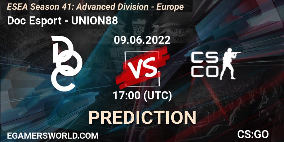 Pronóstico Doc Esport - UNION88. 09.06.2022 at 17:00, Counter-Strike (CS2), ESEA Season 41: Advanced Division - Europe