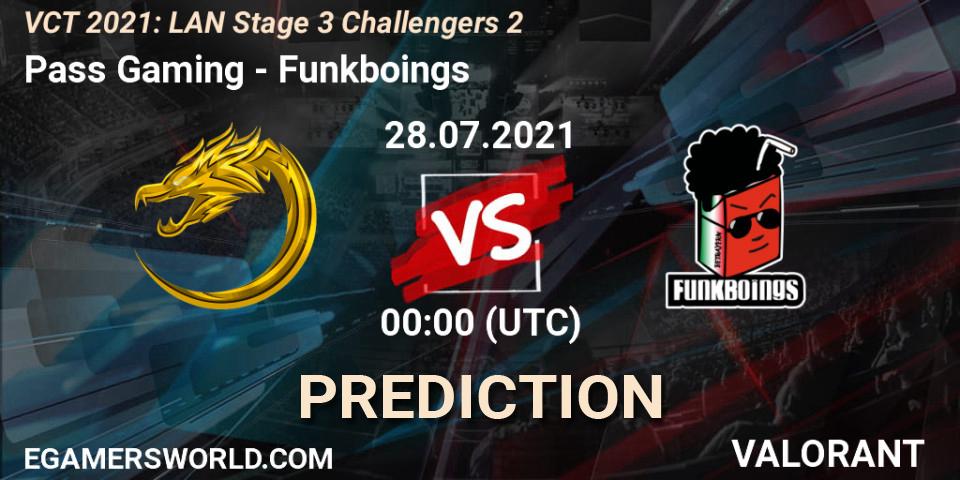 Pronóstico Pass Gaming - Funkboings. 28.07.2021 at 00:00, VALORANT, VCT 2021: LAN Stage 3 Challengers 2