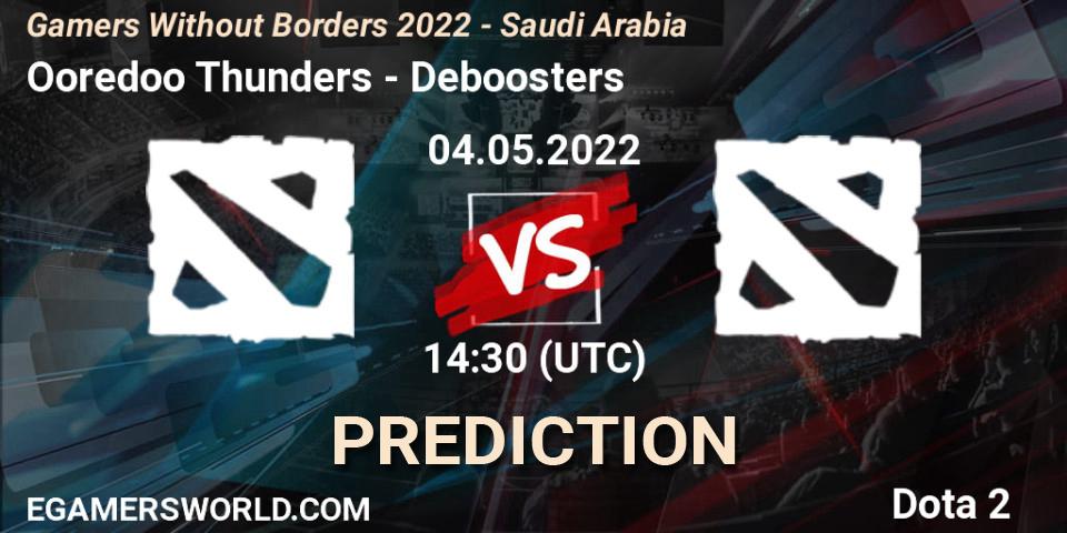 Pronóstico Ooredoo Thunders - Deboosters. 04.05.2022 at 14:48, Dota 2, Gamers Without Borders 2022 - Saudi Arabia