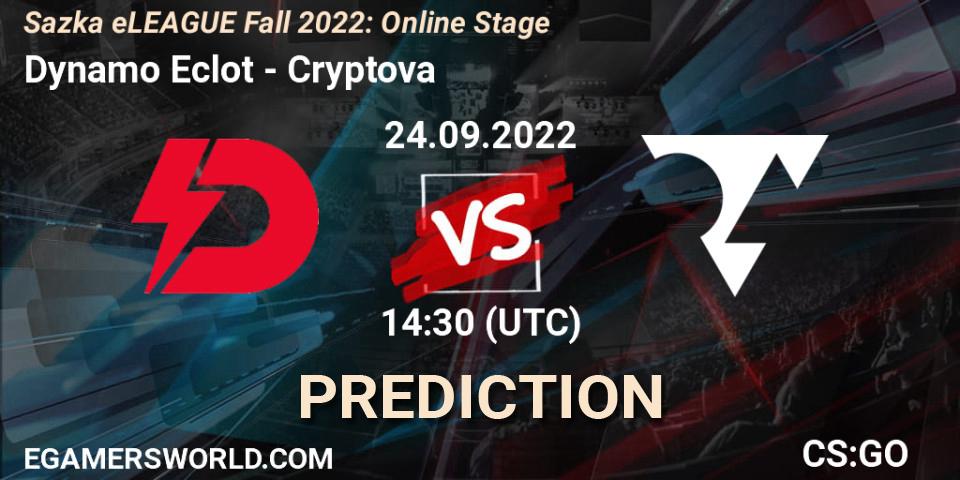 Pronóstico Dynamo Eclot - Cryptova. 24.09.2022 at 14:30, Counter-Strike (CS2), Sazka eLEAGUE Fall 2022: Online Stage