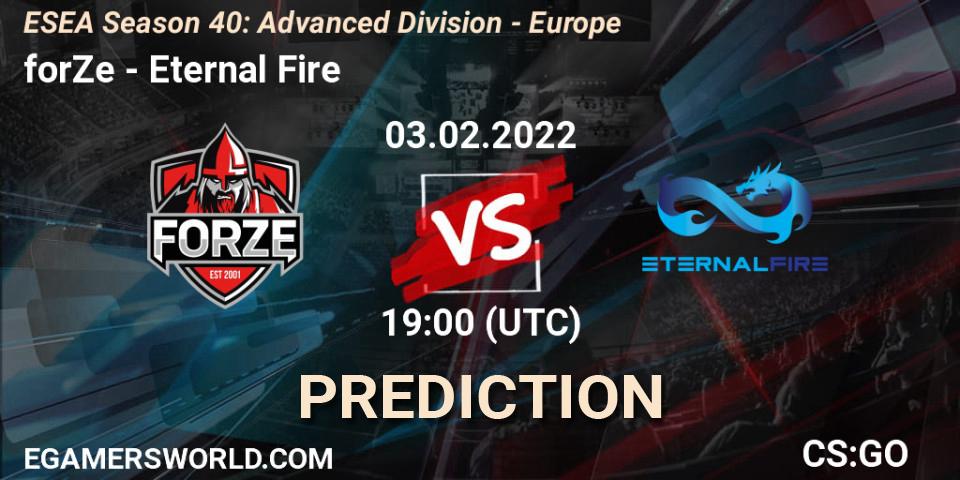 Pronóstico forZe - Eternal Fire. 03.02.2022 at 19:00, Counter-Strike (CS2), ESEA Season 40: Advanced Division - Europe
