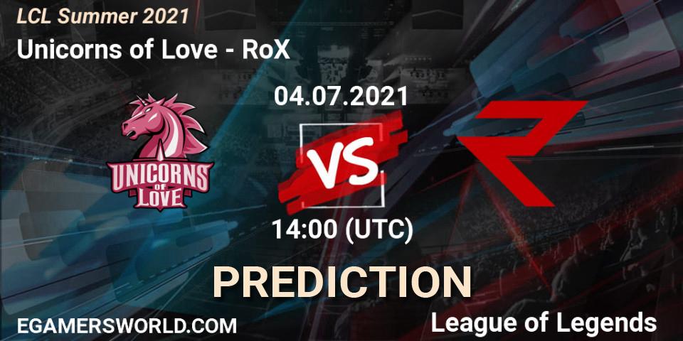 Pronóstico Unicorns of Love - RoX. 04.07.2021 at 14:00, LoL, LCL Summer 2021