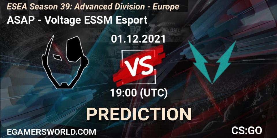 Pronóstico ASAP - Voltage ESSM Esport. 01.12.2021 at 19:00, Counter-Strike (CS2), ESEA Season 39: Advanced Division - Europe