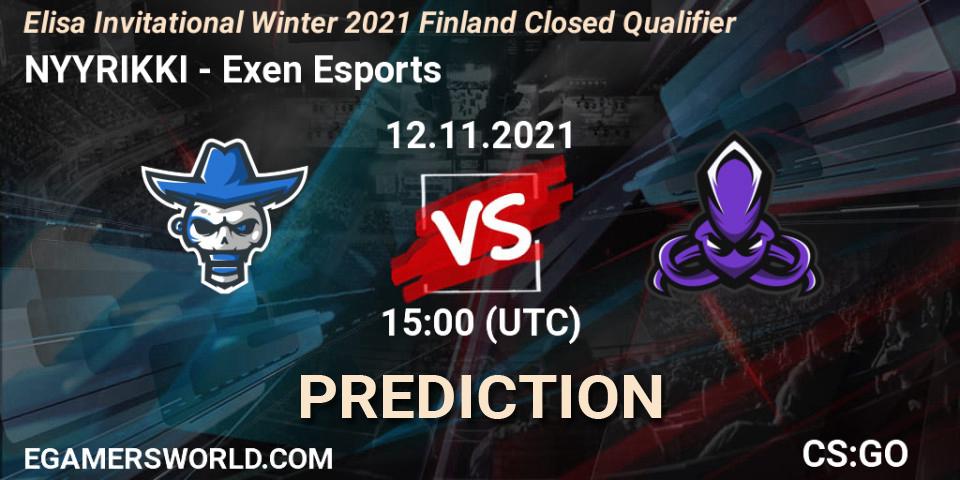 Pronóstico NYYRIKKI - Exen Esports. 12.11.2021 at 15:00, Counter-Strike (CS2), Elisa Invitational Winter 2021 Finland Closed Qualifier