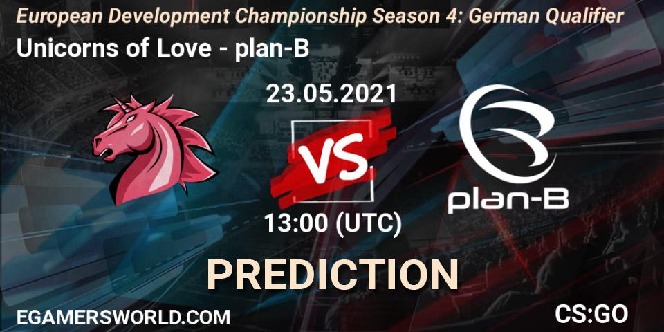 Pronóstico Unicorns of Love - plan-B. 23.05.2021 at 13:00, Counter-Strike (CS2), European Development Championship Season 4: German Qualifier