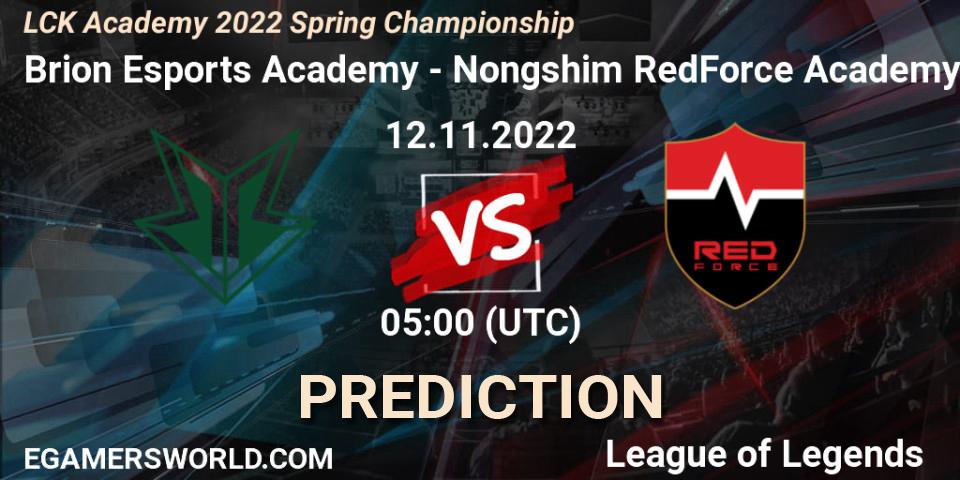 Pronóstico Brion Esports Academy - Nongshim RedForce Academy. 12.11.2022 at 05:00, LoL, LCK Academy 2022 Spring Championship