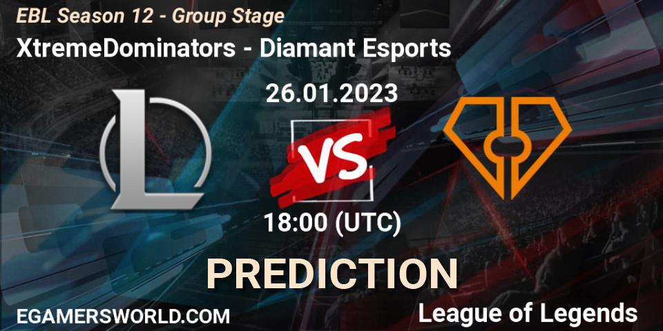 Pronóstico XtremeDominators - Diamant Esports. 26.01.2023 at 18:00, LoL, EBL Season 12 - Group Stage