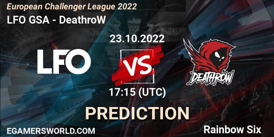 Pronóstico LFO GSA - DeathroW. 23.10.2022 at 17:15, Rainbow Six, European Challenger League 2022