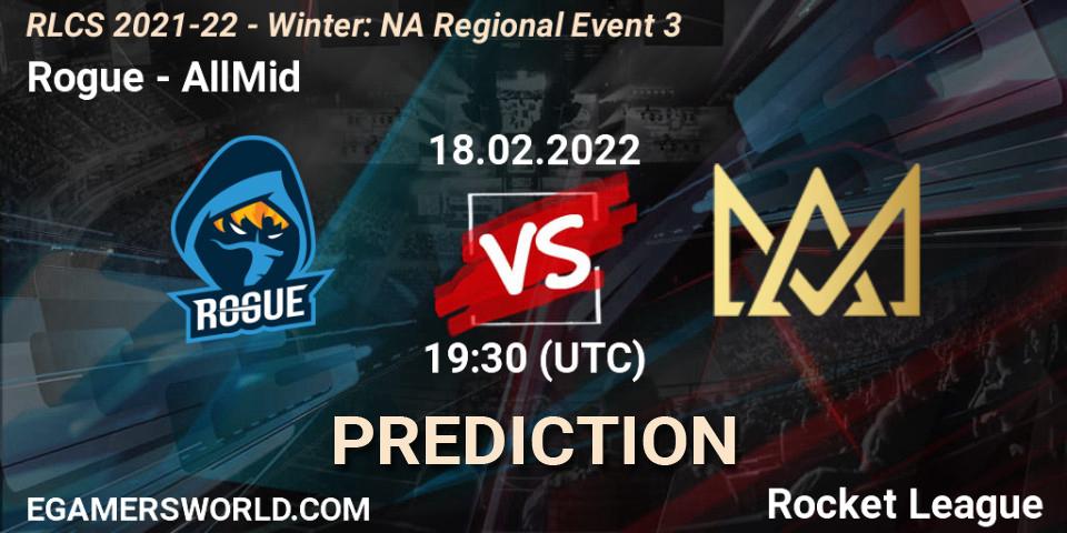 Pronóstico Rogue - AllMid. 18.02.2022 at 19:30, Rocket League, RLCS 2021-22 - Winter: NA Regional Event 3