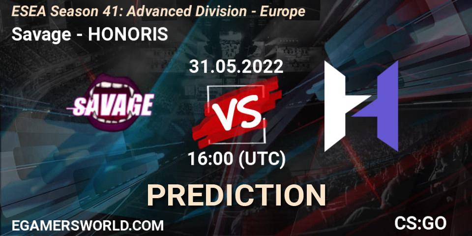 Pronóstico Savage - HONORIS. 01.06.2022 at 16:00, Counter-Strike (CS2), ESEA Season 41: Advanced Division - Europe