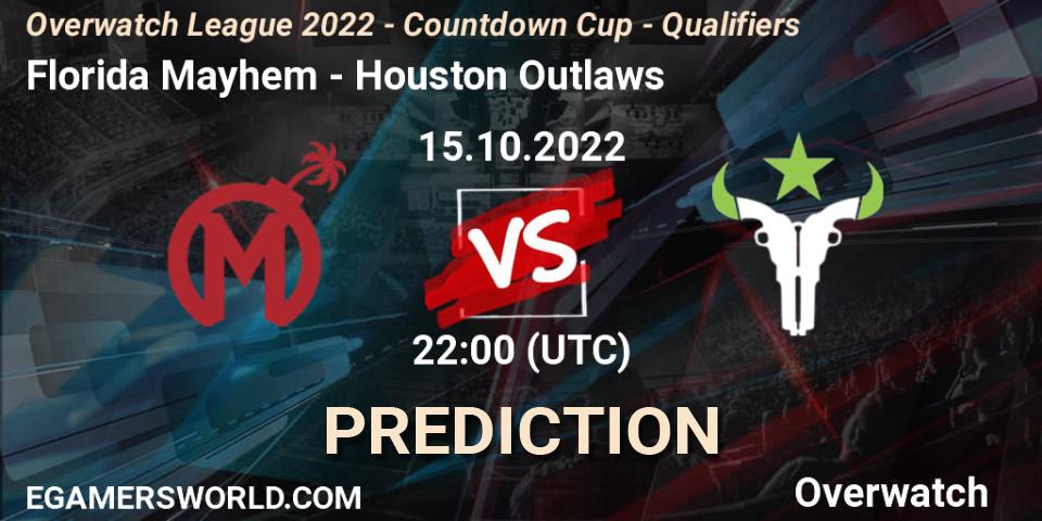 Pronóstico Florida Mayhem - Houston Outlaws. 15.10.2022 at 22:30, Overwatch, Overwatch League 2022 - Countdown Cup - Qualifiers