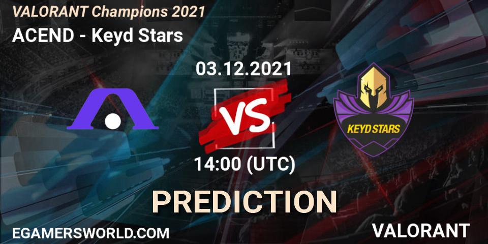 Pronóstico ACEND - Keyd Stars. 03.12.2021 at 14:00, VALORANT, VALORANT Champions 2021
