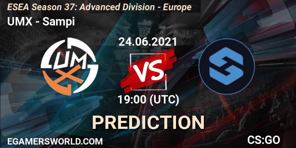Pronóstico UMX - Sampi. 24.06.2021 at 19:00, Counter-Strike (CS2), ESEA Season 37: Advanced Division - Europe