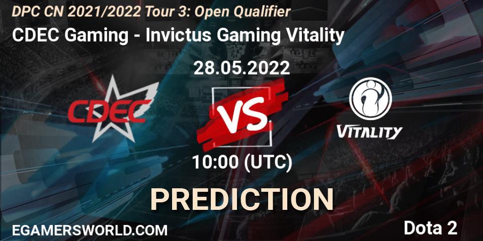 Pronóstico CDEC Gaming - Invictus Gaming Vitality. 28.05.2022 at 09:50, Dota 2, DPC CN 2021/2022 Tour 3: Open Qualifier