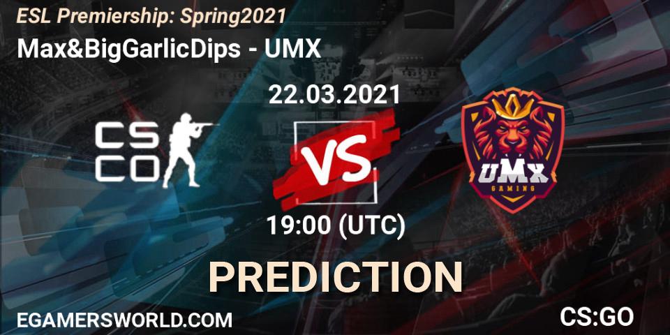Pronóstico Max&BigGarlicDips - UMX. 22.03.2021 at 19:00, Counter-Strike (CS2), ESL Premiership: Spring 2021