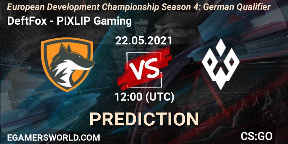 Pronóstico DeftFox - PIXLIP Gaming. 22.05.2021 at 14:00, Counter-Strike (CS2), European Development Championship Season 4: German Qualifier