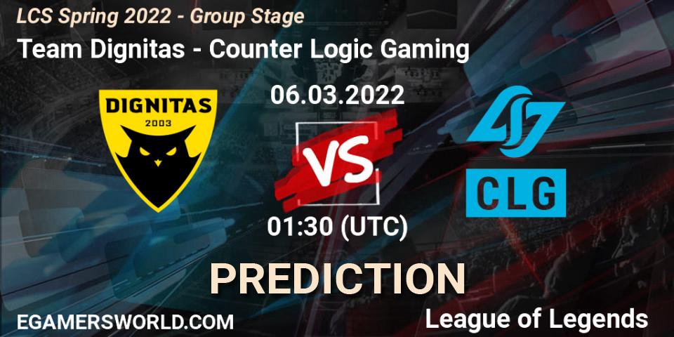 Pronóstico Team Dignitas - Counter Logic Gaming. 06.03.2022 at 01:15, LoL, LCS Spring 2022 - Group Stage