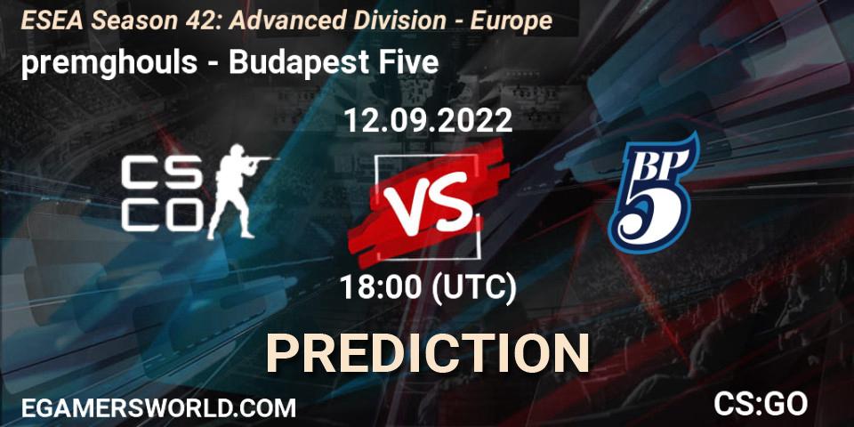 Pronóstico premghouls - Budapest Five. 12.09.2022 at 18:00, Counter-Strike (CS2), ESEA Season 42: Advanced Division - Europe