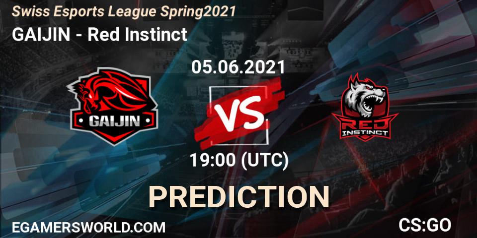Pronóstico GAIJIN - Red Instinct. 05.06.2021 at 18:30, Counter-Strike (CS2), Swiss Esports League Spring 2021