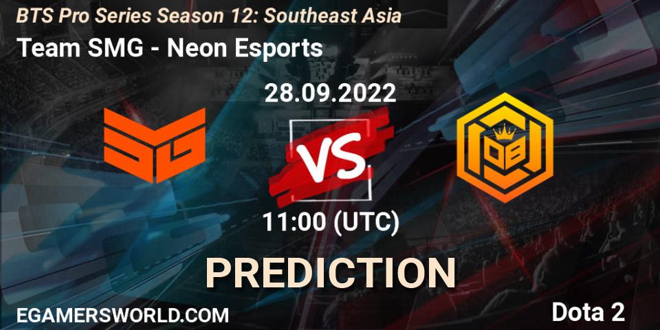 Pronóstico Team SMG - Neon Esports. 28.09.2022 at 11:05, Dota 2, BTS Pro Series Season 12: Southeast Asia
