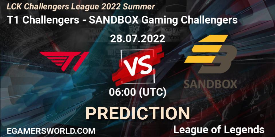 Pronóstico T1 Challengers - SANDBOX Gaming Challengers. 28.07.2022 at 06:00, LoL, LCK Challengers League 2022 Summer