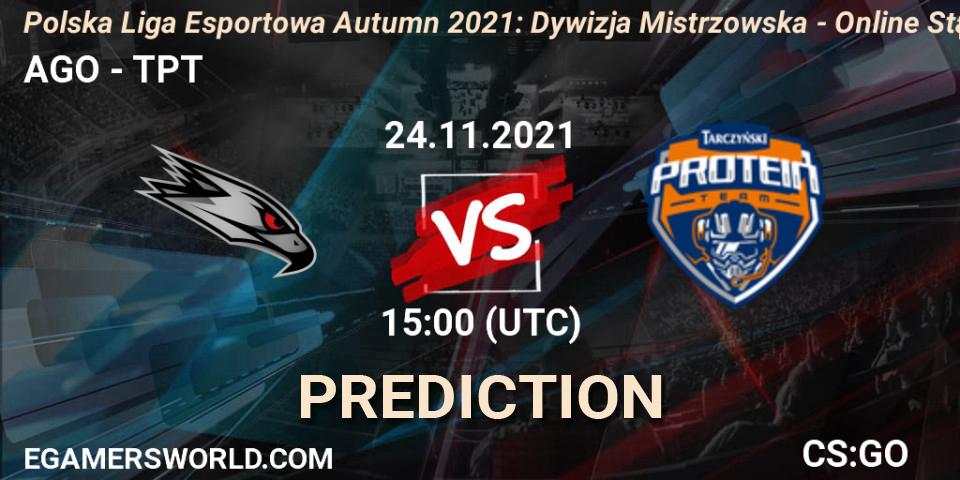 Pronóstico AGO - TPT. 24.11.2021 at 15:00, Counter-Strike (CS2), Polska Liga Esportowa Autumn 2021: Dywizja Mistrzowska - Online Stage