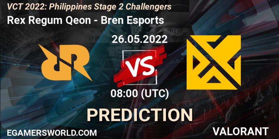 Pronóstico Rex Regum Qeon - Bren Esports. 26.05.2022 at 07:10, VALORANT, VCT 2022: Philippines Stage 2 Challengers