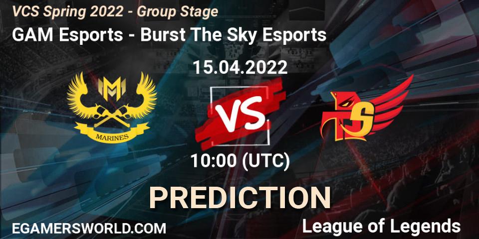 Pronóstico GAM Esports - Burst The Sky Esports. 10.04.2022 at 10:00, LoL, VCS Spring 2022 - Group Stage 