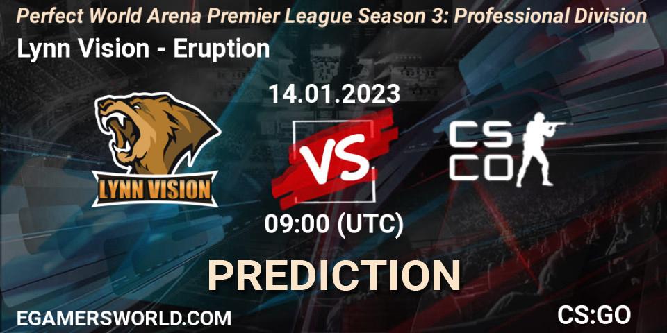 Pronóstico Lynn Vision - Eruption. 14.01.2023 at 09:00, Counter-Strike (CS2), Perfect World Arena Premier League Season 3: Professional Division