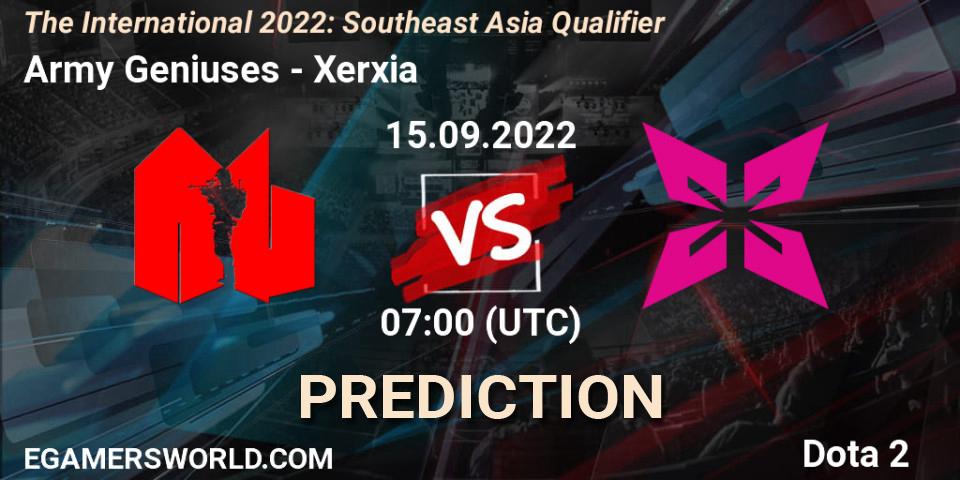 Pronóstico Army Geniuses - Xerxia. 15.09.2022 at 06:24, Dota 2, The International 2022: Southeast Asia Qualifier