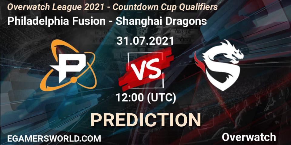 Pronóstico Philadelphia Fusion - Shanghai Dragons. 31.07.2021 at 12:00, Overwatch, Overwatch League 2021 - Countdown Cup Qualifiers