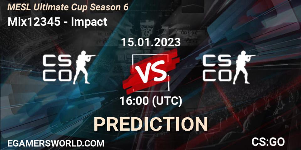 Pronóstico Mix12345 - Impact. 15.01.2023 at 16:00, Counter-Strike (CS2), MESL Ultimate Cup Season 6