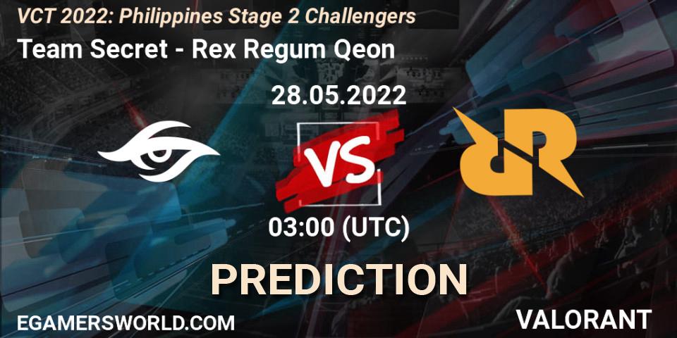 Pronóstico Team Secret - Rex Regum Qeon. 28.05.22, VALORANT, VCT 2022: Philippines Stage 2 Challengers