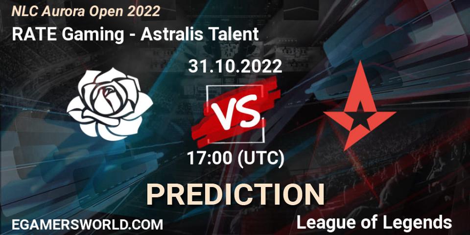 Pronóstico RATE Gaming - Astralis Talent. 31.10.2022 at 17:00, LoL, NLC Aurora Open 2022